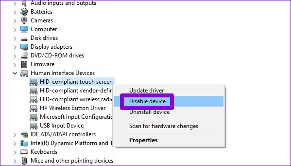 Disable-Touchscreen-via-Device-Manager أفضل 3 طرق لتعطيل شاشة اللمس في Windows 11