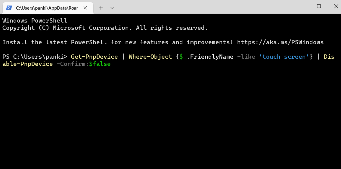 Disable-Touchscreen-via-PowerShell أفضل 3 طرق لتعطيل شاشة اللمس في Windows 11