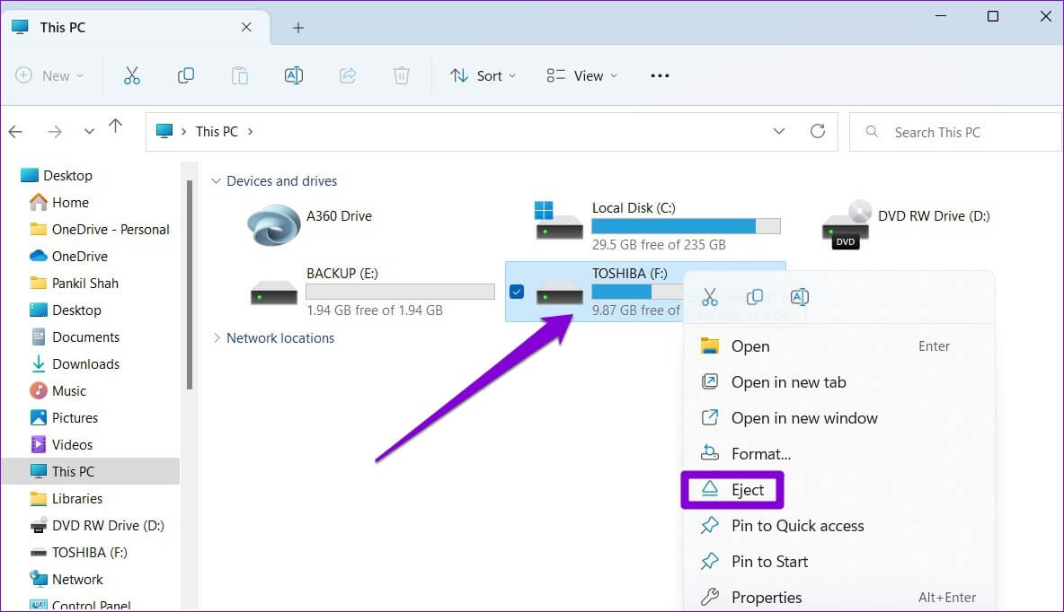 Eject-Drive-From-File-Explorer-1184x682 أفضل 6 طرق لإخراج محرك أقراص USB بأمان على Windows 11