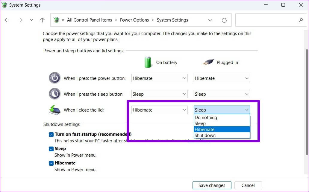 Enter-Hibernation-State-When-Lid-Is-Closed-1-1032x642 كيفية تمكين واستخدام وضع السبات على Windows 11
