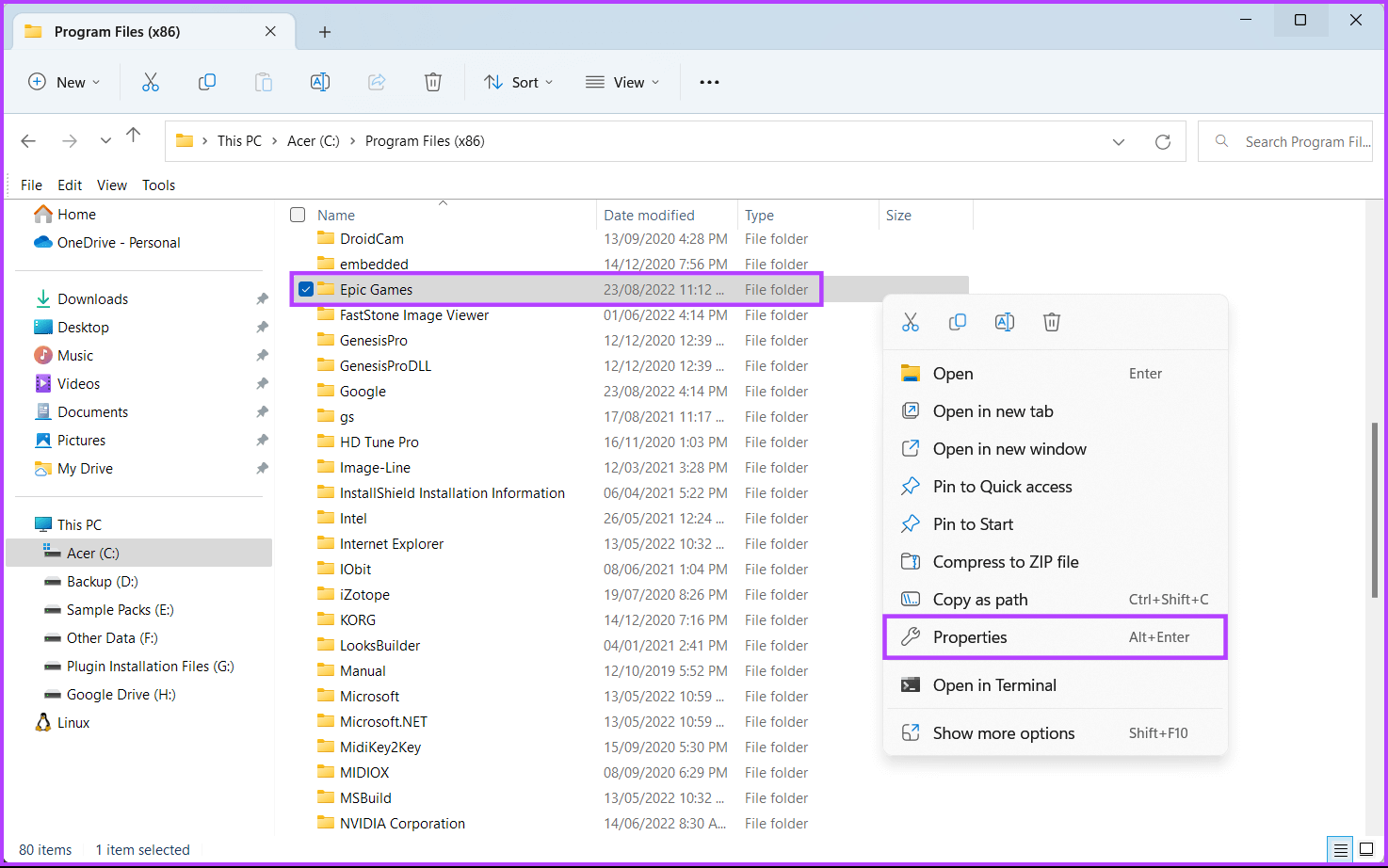 Epic-Games-folder-properties أفضل 4 إصلاحات لخطأ فشل تثبيت المتطلبات الأساسية الضرورية في Epic Games Launcher