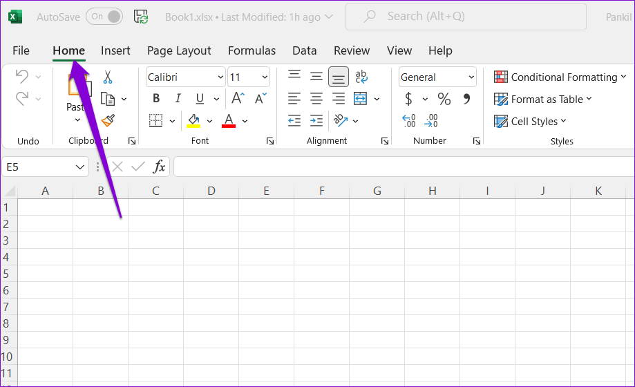Excel-Home-Tab أفضل 7 طرق لإصلاح عدم استجابة Microsoft Excel على Windows 11