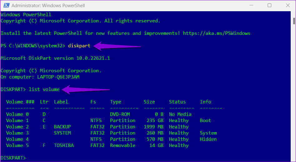 List-Volumes-in-PowerShell أفضل 6 طرق لإخراج محرك أقراص USB بأمان على Windows 11