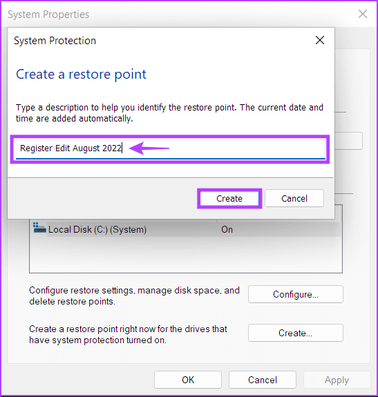 Naming_The_Restore_Point دليل كامل لاستخدام استعادة النظام في Windows 11