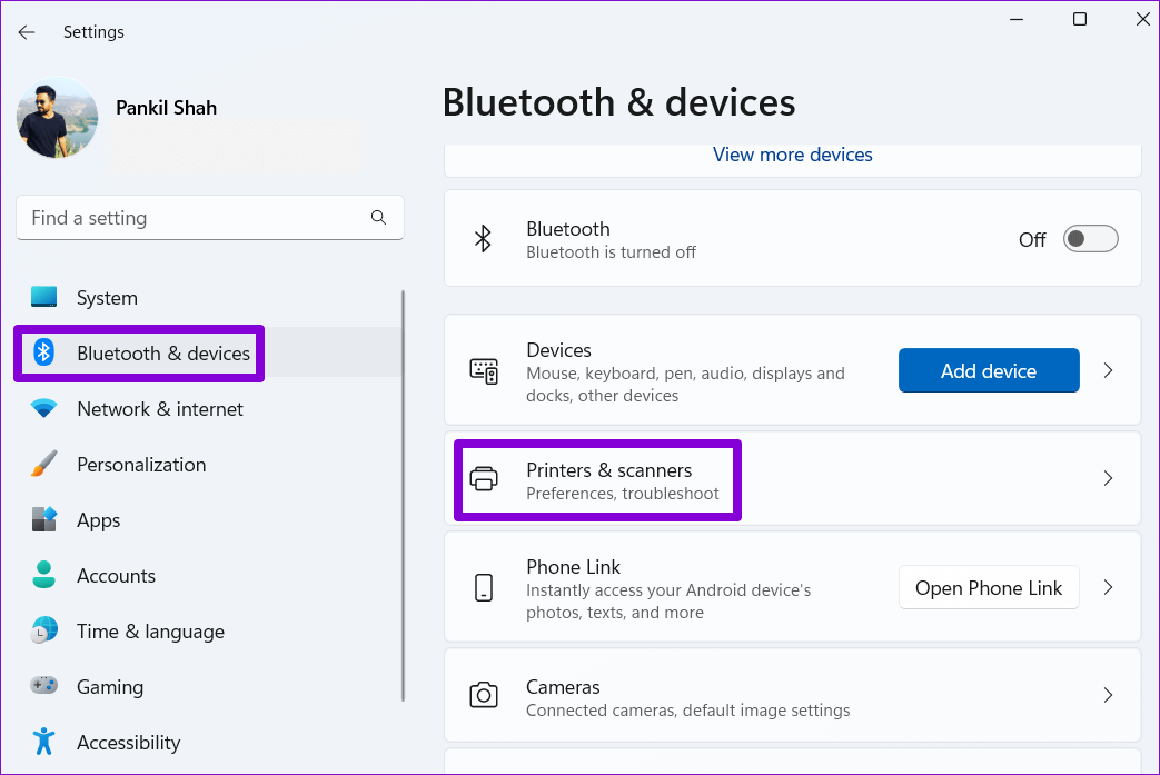 Printers-and-Scanners-on-Windows-11-2 أهم 6 طرق لإصلاح خطأ برنامج تشغيل الطابعة غير متوفر في Windows 11
