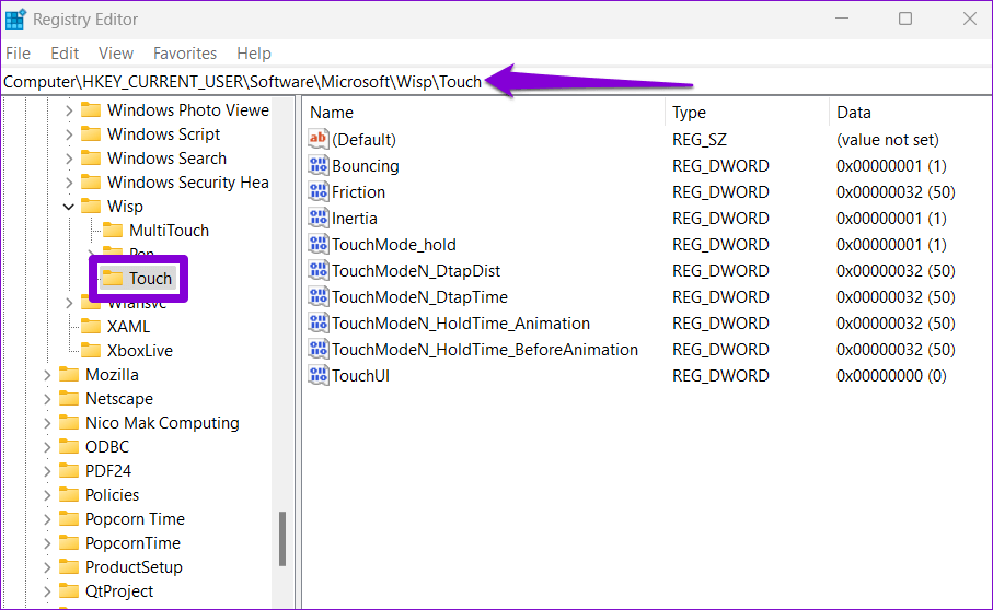 Registry-Editor-window-2 أفضل 3 طرق لتعطيل شاشة اللمس في Windows 11