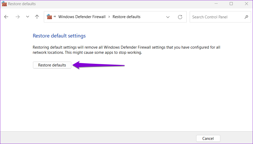 Reset-Windows-Firewall-Settings-1 أهم 6 طرق لإصلاح خطأ برنامج تشغيل الطابعة غير متوفر في Windows 11