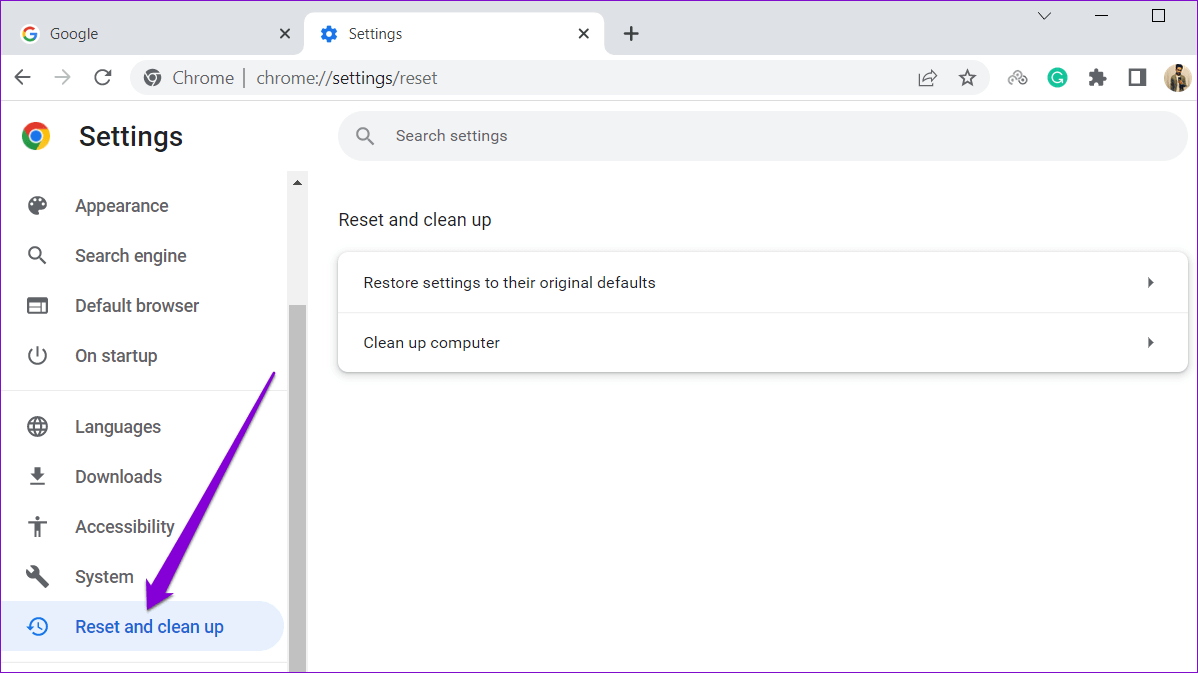 Reset-and-Clean-Up-Tab-in-Chrome أفضل 6 طرق لاستعادة و إظهار شريط أدوات Google Chrome المفقود