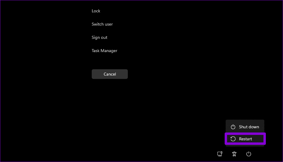 Restart-From-Task-Manager-Power-Menu أفضل 5 طرق للوصول إلى خيارات بدء التشغيل المتقدمة في Windows 11