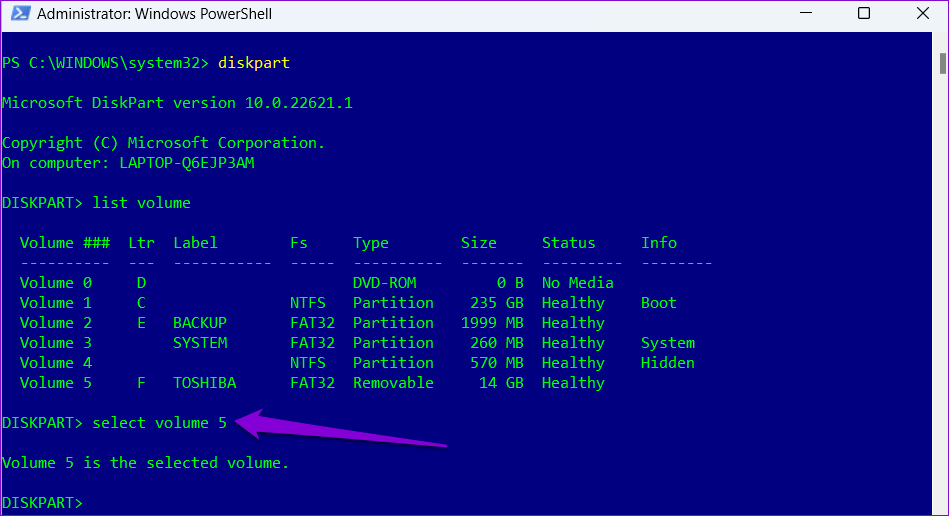 Select-Volume-in-PowerShell أفضل 6 طرق لإخراج محرك أقراص USB بأمان على Windows 11
