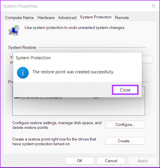 System_Restore_Point_Created دليل كامل لاستخدام استعادة النظام في Windows 11