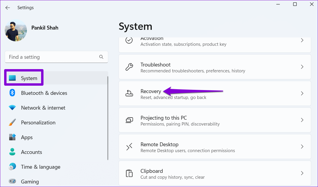 Windows-Settings-App-Recovery-Section أفضل 5 طرق للوصول إلى خيارات بدء التشغيل المتقدمة في Windows 11