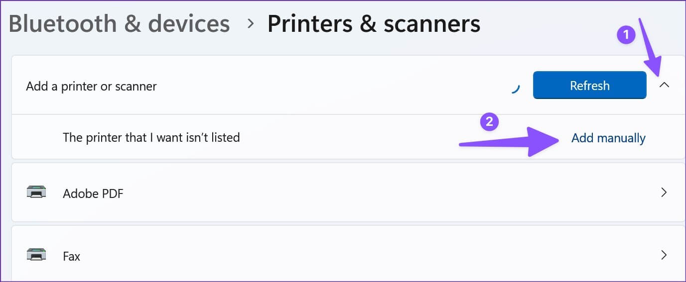 add-printer-manually-1377x567 أفضل 8 طرق لإصلاح رسالة خطأ "يتعذر على Windows الاتصال بالطابعة" على Windows 11