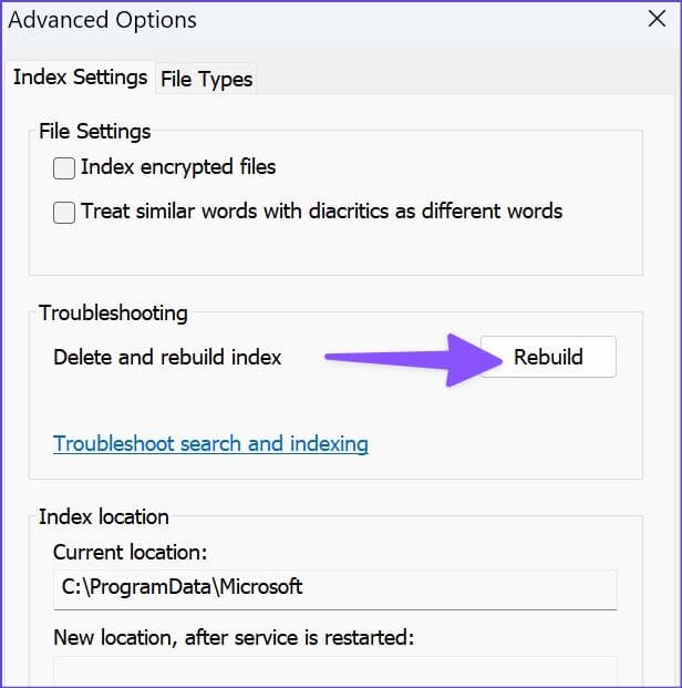 rebuild-serach-index-616x621 أفضل 8 طرق لإصلاح عدم عمل بحث مستكشف الملفات على Windows 11