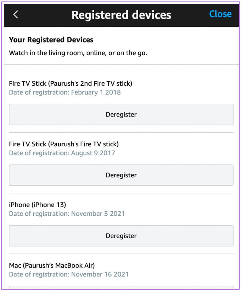 registered-device-list-amazon-prime-845x1019 كيفية إزالة الأجهزة المسجلة من Amazon Prime Video