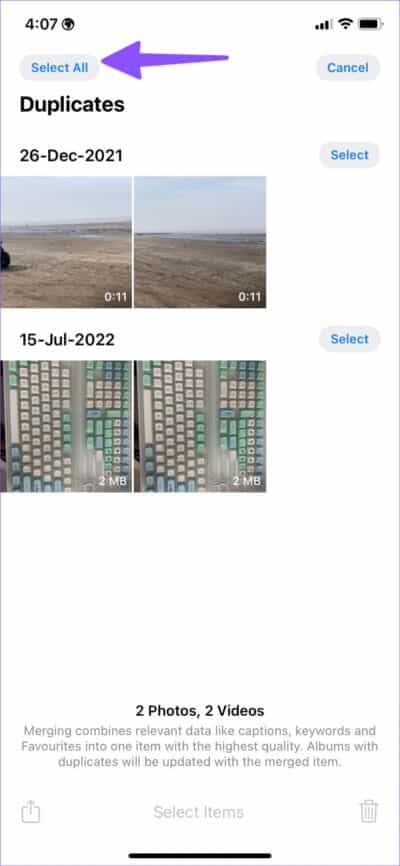select-all-photos--828x1792-e1659376451441 أفضل 3 طرق لحذف الصور المكررة على iPhone
