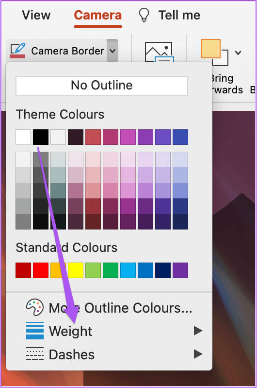 weight-camera-border-powerpoint-mac كيفية إدراج Live Camera Feed في Microsoft PowerPoint على Mac