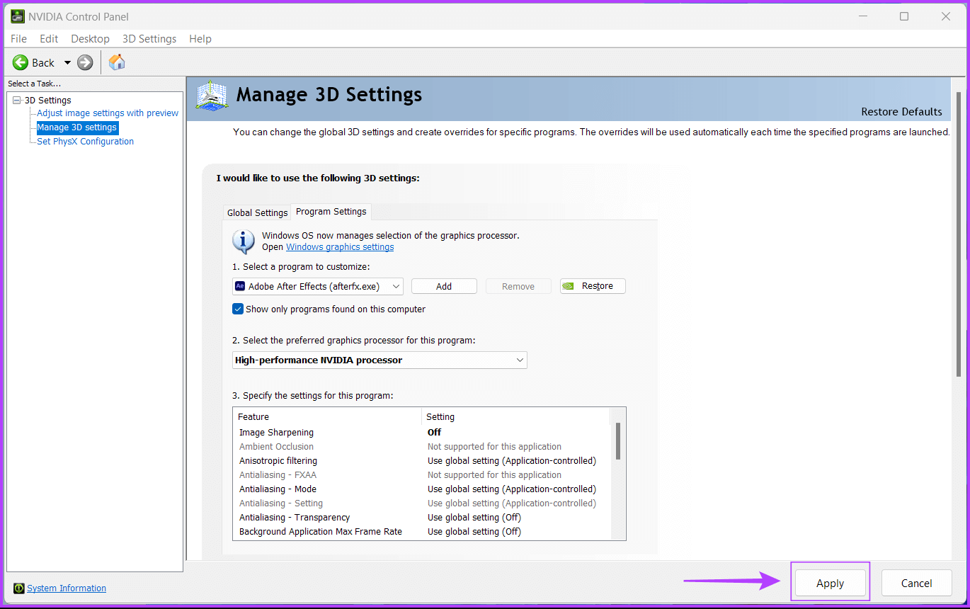 Apply-Settings كيفية تعيين وحدة معالجة الرسوميات GPU المفضلة للتطبيقات والألعاب على Windows 11