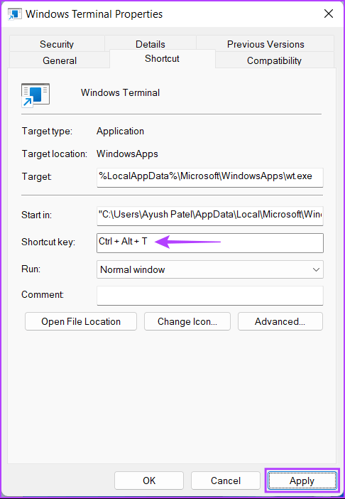 Assign-Shortcut-Key أفضل 5 طرق لبدء تشغيل Windows Terminal على Windows 11