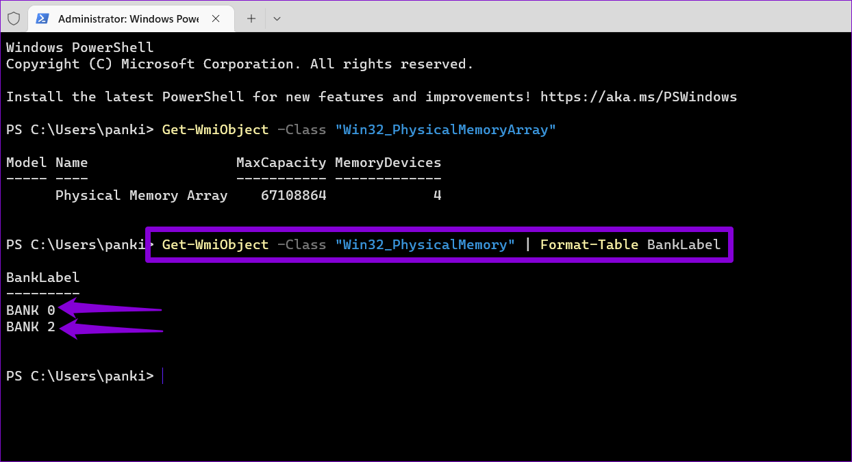 Check-Available-RAM-Slots-on-Windows-11-Using-PowerShell أفضل 3 طرق للتحقق من فتحات ذاكرة الوصول العشوائي RAM المتوفرة في Windows 11