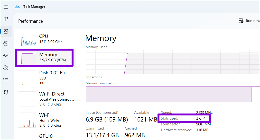 Check-Available-RAM-Slots-on-Windows-11-Using-Task-Manager أفضل 3 طرق للتحقق من فتحات ذاكرة الوصول العشوائي RAM المتوفرة في Windows 11