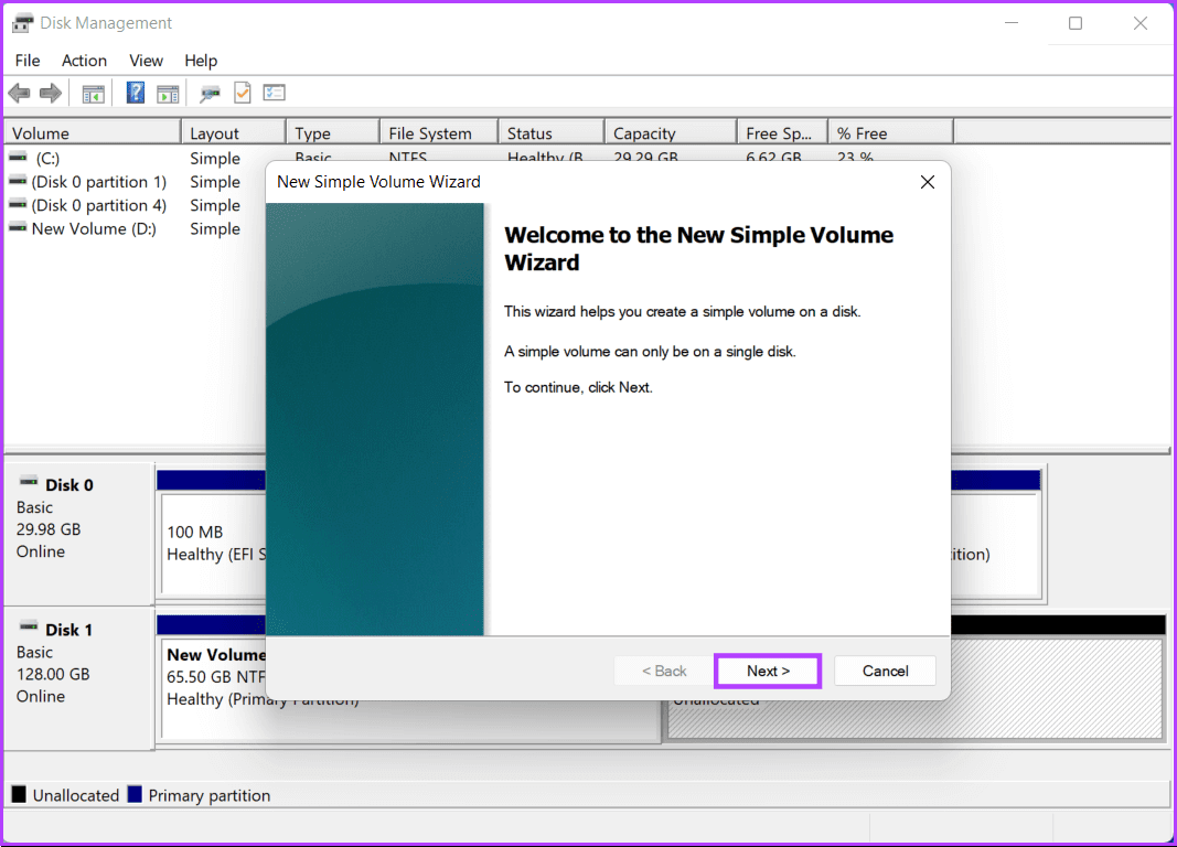 Click-Next-1 كيفية إنشاء وتعديل أقسام القرص الصلب على Windows 11
