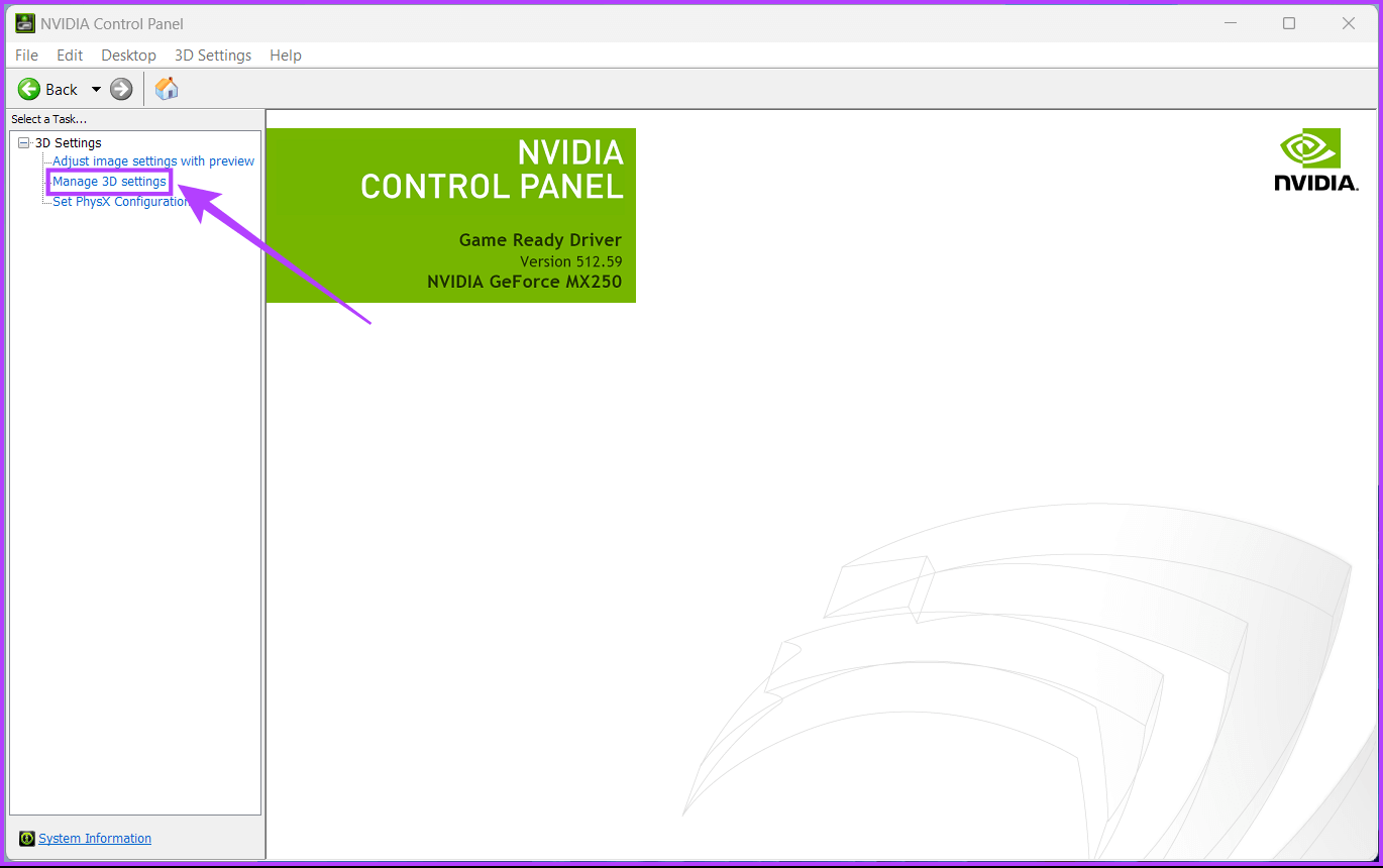 Click-On-Manage-3D-Settings كيفية تعيين وحدة معالجة الرسوميات GPU المفضلة للتطبيقات والألعاب على Windows 11