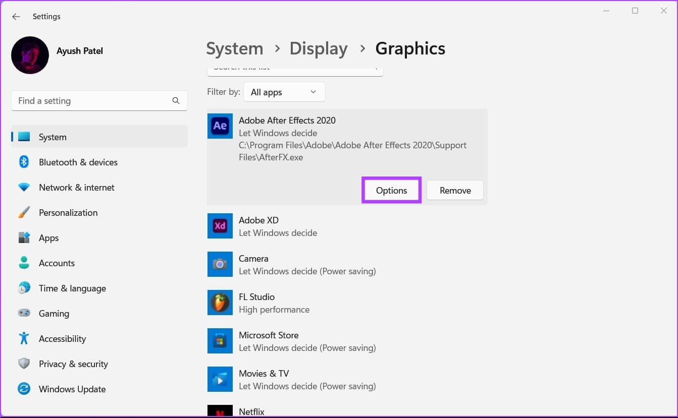 Click-Options-1343x829 كيفية تعيين وحدة معالجة الرسوميات GPU المفضلة للتطبيقات والألعاب على Windows 11