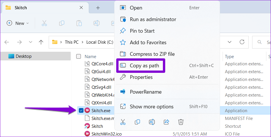 Copy-File-Path-of-EXE-File أفضل 3 طرق لتشغيل التطبيقات كمستخدم مختلف على Windows 11
