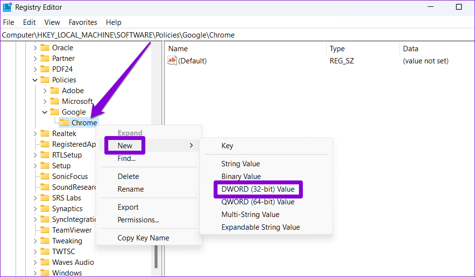 Create-DWORD-in-Registry أفضل 5 طرق لإصلاح عدم عمل سطح المكتب البعيد من Chrome على Windows 11