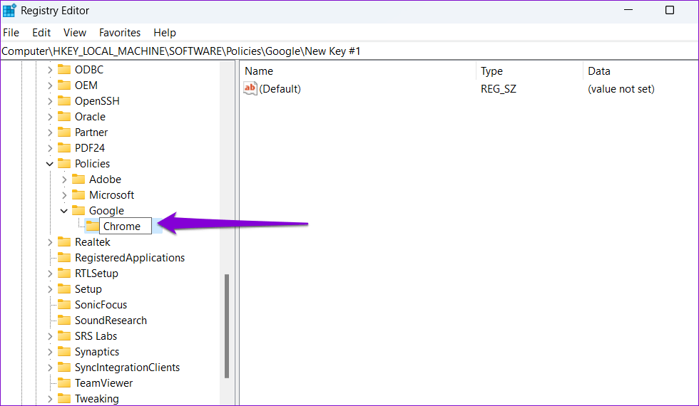 Create-New-Key-in-Registry أفضل 5 طرق لإصلاح عدم عمل سطح المكتب البعيد من Chrome على Windows 11