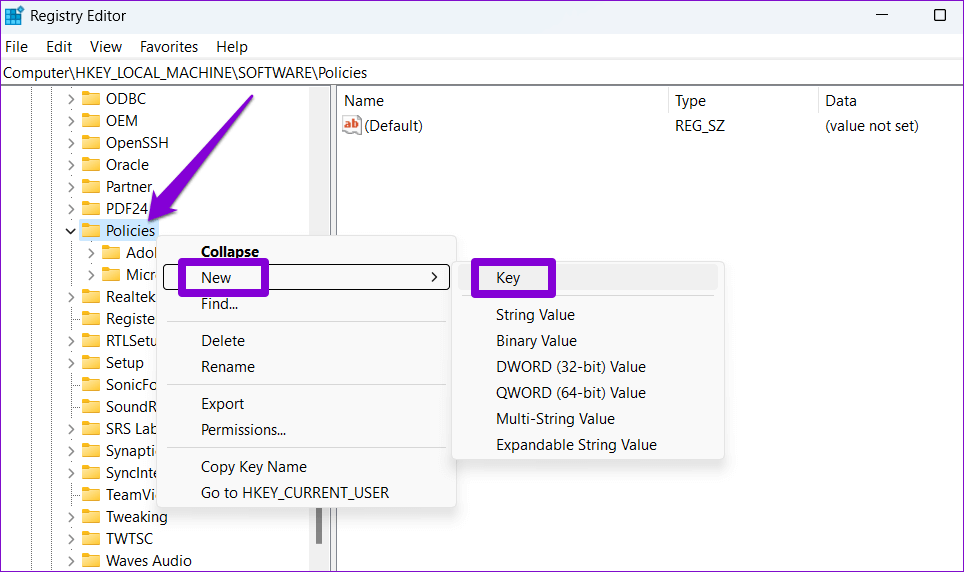 Create-New-Key أفضل 5 طرق لإصلاح عدم عمل سطح المكتب البعيد من Chrome على Windows 11