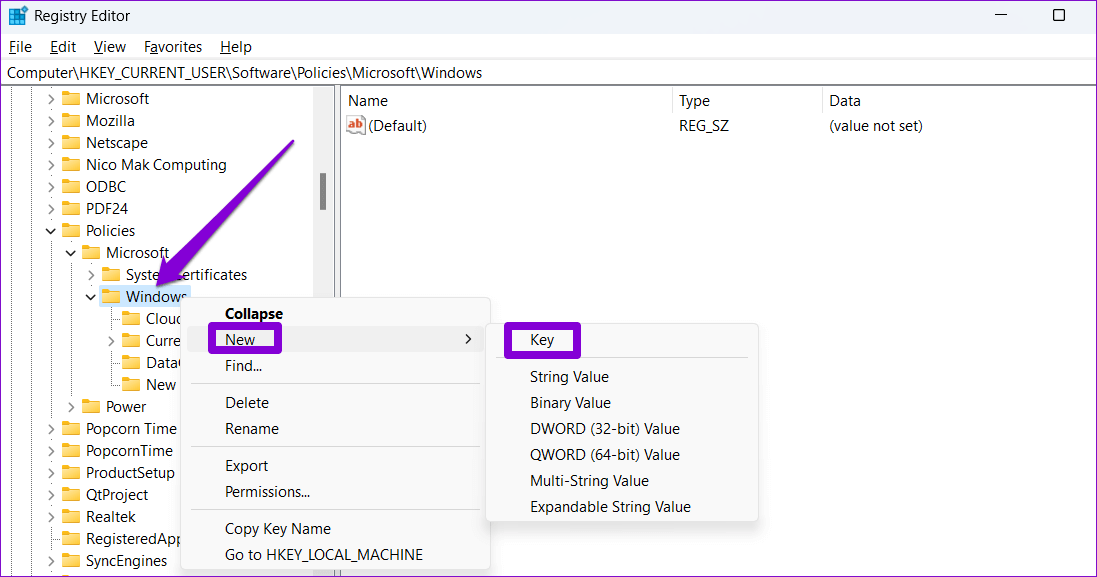 Create-a-New-Key أفضل 3 طرق لتشغيل التطبيقات كمستخدم مختلف على Windows 11