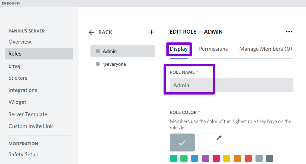 Discord-Role-Name كيفية جعل شخص ما مسؤولًا أو مالكًا لخادم على Discord