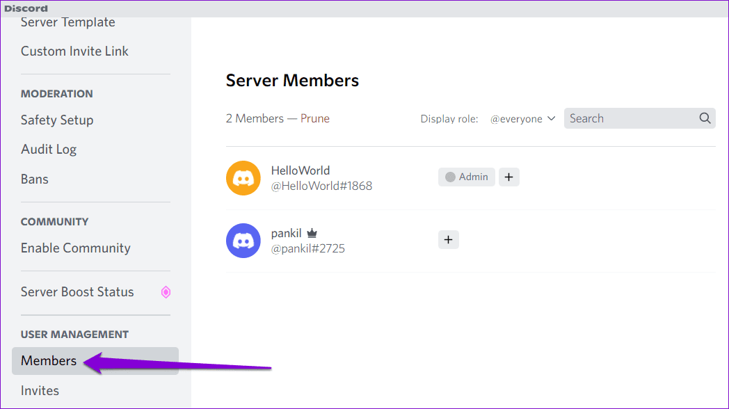 Discord-Server-Members كيفية جعل شخص ما مسؤولًا أو مالكًا لخادم على Discord