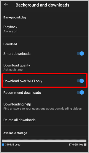 Download-over-wifi-only كيفية تمكين / تعطيل ميزة التنزيل الذكي على YouTube و YouTube Music