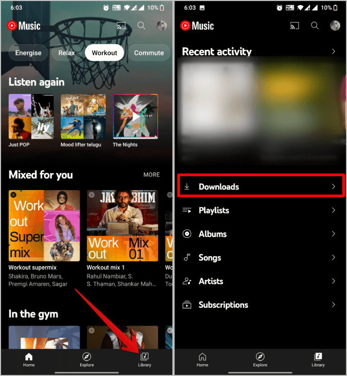 Downloads-option-on-YouTube-Music كيفية تمكين / تعطيل ميزة التنزيل الذكي على YouTube و YouTube Music