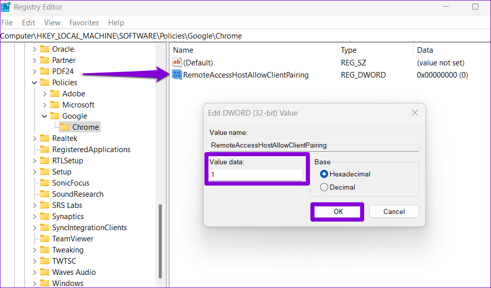 Edit-Registry-DWORD-1 أفضل 5 طرق لإصلاح عدم عمل سطح المكتب البعيد من Chrome على Windows 11