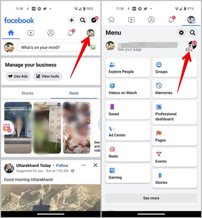 Facebook-Android-Switch-to-Profile-675x727 كيفية التبديل بين صفحة Facebook والملف الشخصي أو العكس بالعكس