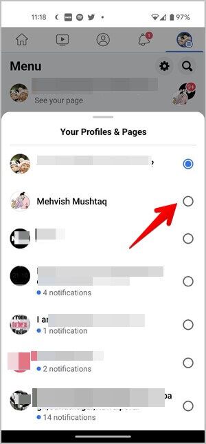 Facebook-Android-Switch-to-Profile-from-page-300x645 كيفية التبديل بين صفحة Facebook والملف الشخصي أو العكس بالعكس