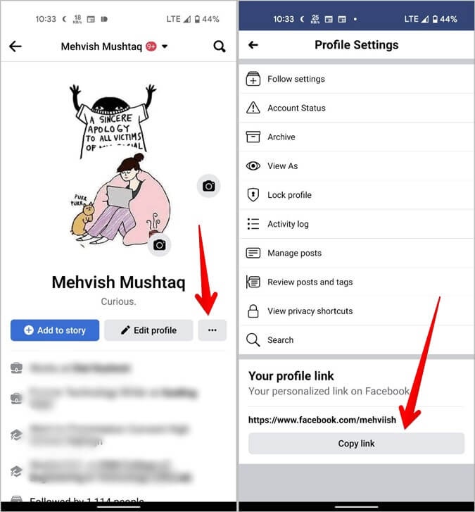 Facebook-Link-for-Profile-Mobile-Copy-675x727 كيفية البحث عن عنوان URL ملفك الشخصي ومشاركته ، والمنشورات ، وما إلى ذلك على Facebook.