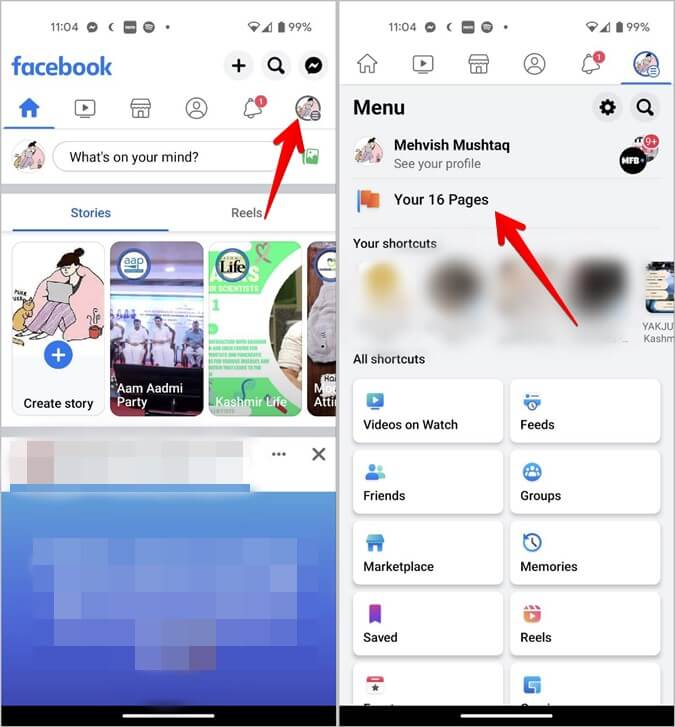 Facebook-Mobile-Switch-to-Page-Your-Pages-675x727 كيفية التبديل بين صفحة Facebook والملف الشخصي أو العكس بالعكس
