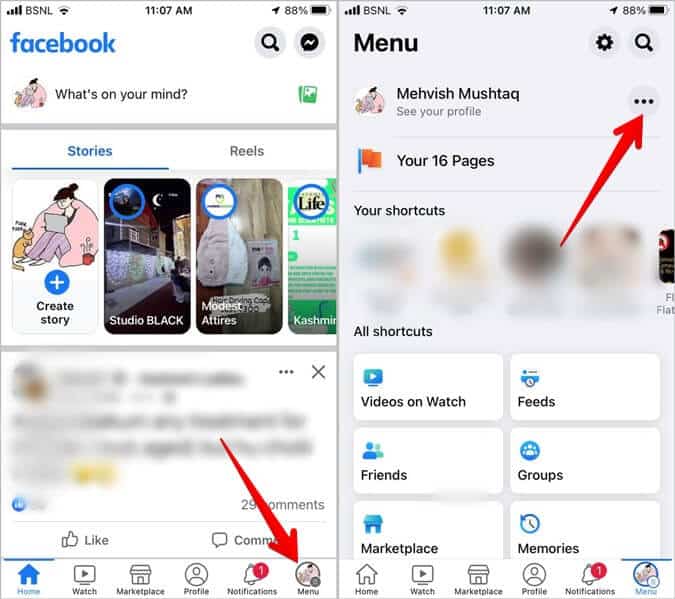 Facebook-iPhone-Switch-to-Page-675x599 كيفية التبديل بين صفحة Facebook والملف الشخصي أو العكس بالعكس