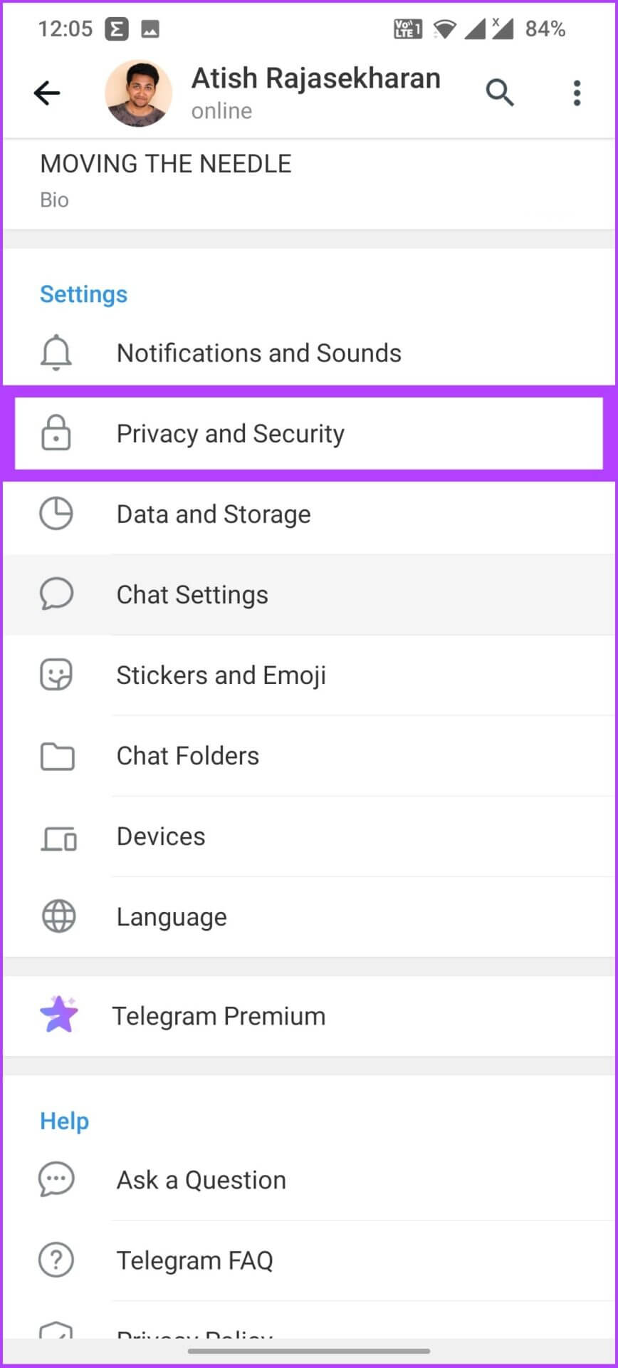 Go-to-Settings-and-tap-on-Privacy-and-Security-2-868x1920 كيفية حذف جهات اتصال Telegram على iPhone أو Android أو الكمبيوتر الشخصي