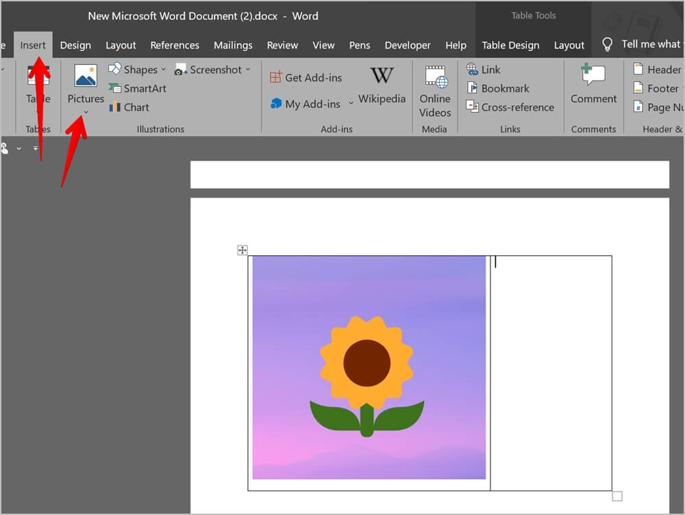 Microsoft-Word-Table-Add-Second-Picture-1000x753 4 طرق لوضع صورتين جنبًا إلى جنب في Word