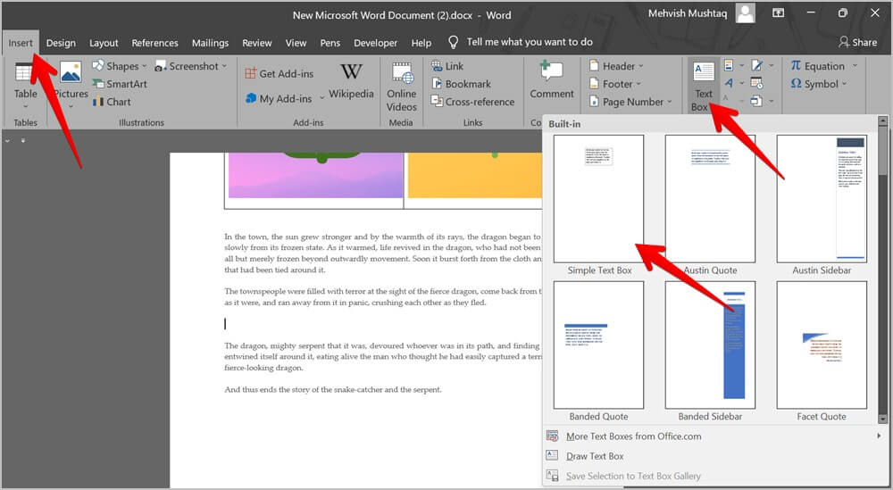 Microsoft-Word-Text-Box-Add-1000x549 4 طرق لوضع صورتين جنبًا إلى جنب في Word