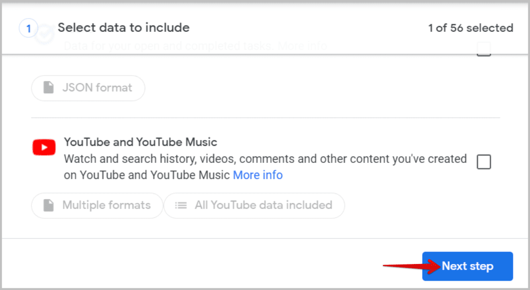 Next-Step-option-on-Google-Takeout كيفية تصدير الدردشة من Google Chat