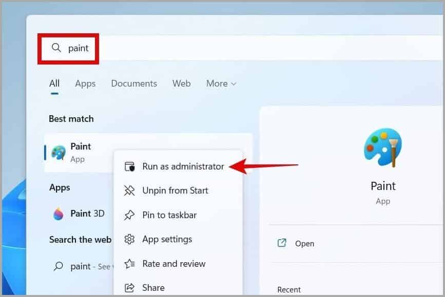 Open-Paint-as-Administrator-on-Windows-11-867x580 أفضل 7 إصلاحات لعدم عمل الرسام أو الرسام ثلاثي الأبعاد على Windows 11