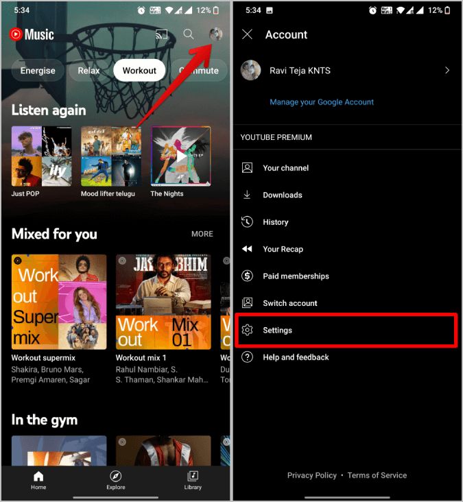 Opening-YouTube-Music-Settings كيفية تمكين / تعطيل ميزة التنزيل الذكي على YouTube و YouTube Music