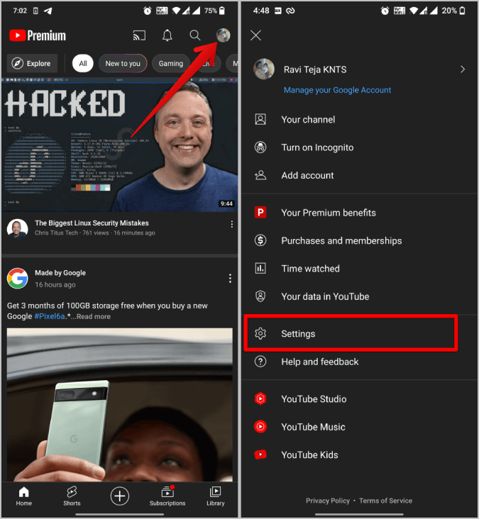 Opening-YouTube-Settings كيفية تمكين / تعطيل ميزة التنزيل الذكي على YouTube و YouTube Music
